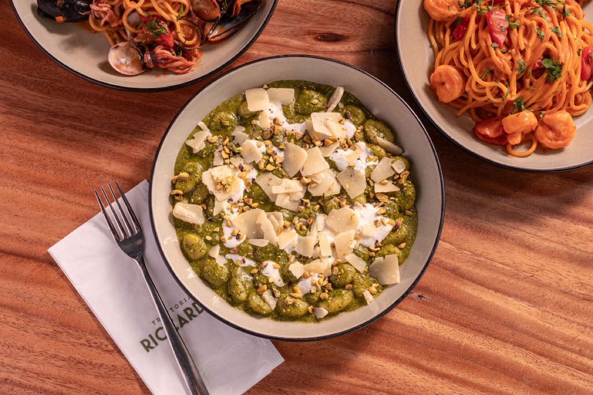 Hand-made pasta — pesto gnocchi, seafood pasta and prawn spaghetti